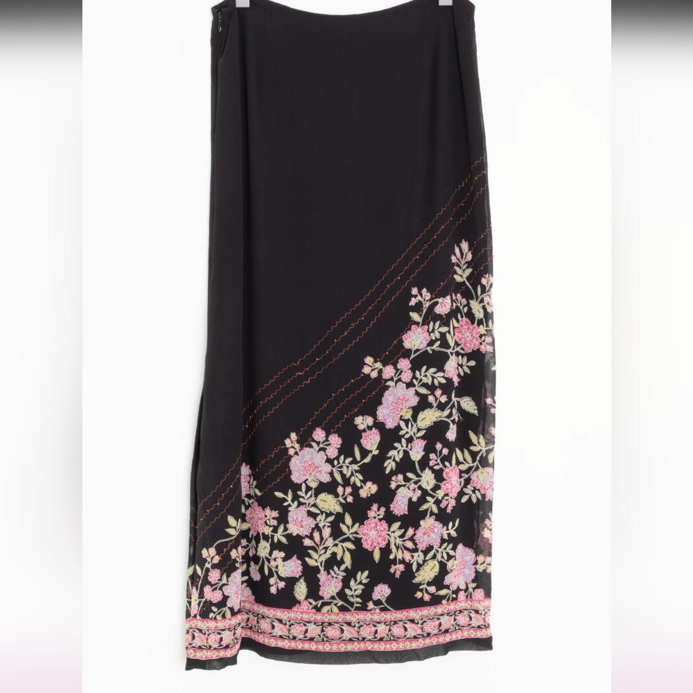 ANN TAYLOR Beaded Embroidered Black Floral Maxi Skirt